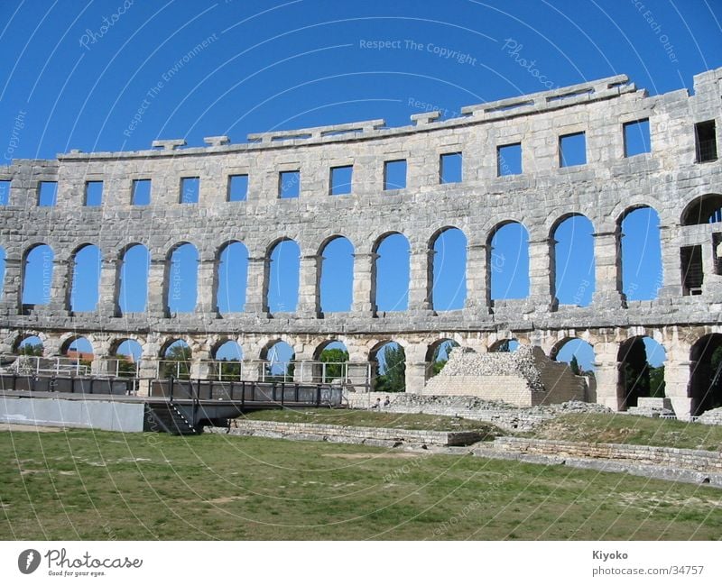 Colosseum Ancient Summer Green Ruin Historic pula Blue