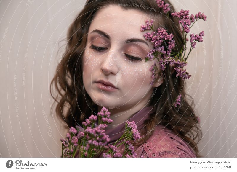 purple make-up Flower face painting Woman Beautiful