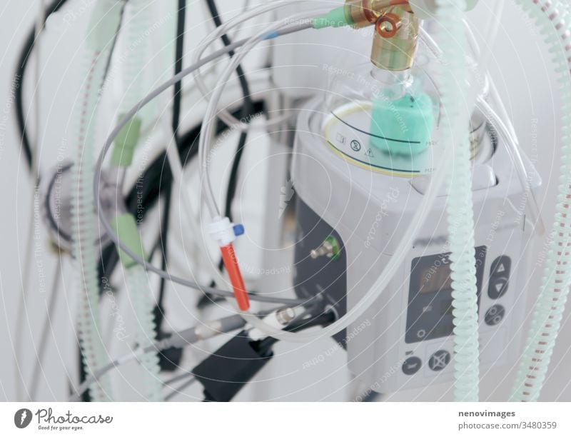 Image of medical ventilator. Hospital respiratory ventilation. Patient life saving machine. Intensive care unit ventilator coronavirus intensive care unit
