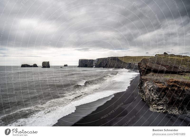 Dyrhólaey, Vik, black beach, iceland Life Vacation & Travel Adventure Freedom Ocean Waves Colour photo Iceland Coast Rock Sky Landscape Nature Exterior shot