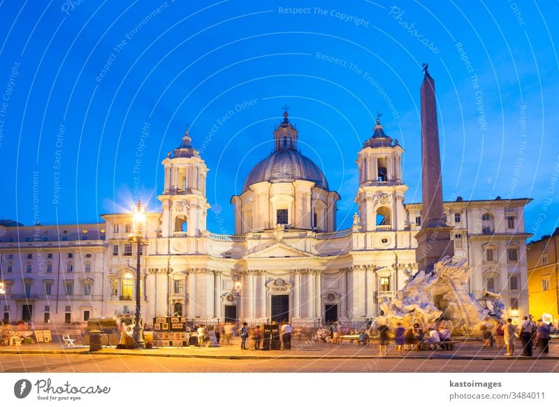 Navona square in Rome, Italy. rome italy landmark Fountain of the four Rivers fontana dei quattro fiumi piazza navona tourist vacation holidays building travel