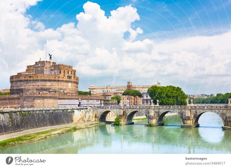 Sant Angelo Castle and Bridge in Rome, Italia. rome italy castle landmark bridge architecture river europe history historic tiber fortress capital ancient city