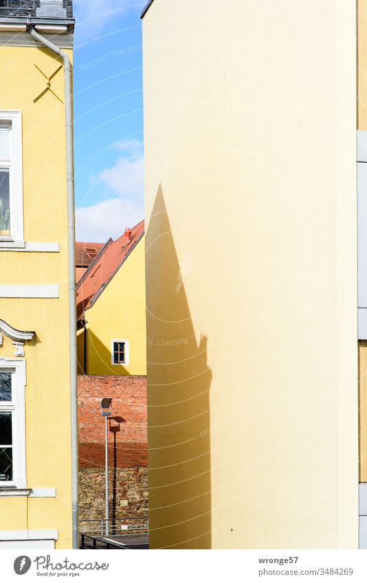 Magdeburg facades on Fürstenwall II Part of a building Lantern roofs Old town Shadow play Beautiful weather sunshine Day Downtown Capital city Sky