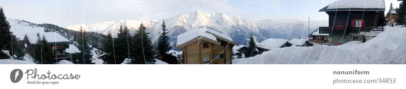 Winter Panorama Twilight Panorama (View) Ski resort Mountain village Snow Hut bettmeralp Alps alpine Large Panorama (Format)