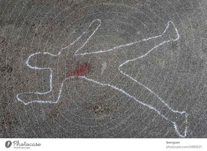 Outline of a body on asphalt outline Chalk chalk outline sketched forensics science Crime scene Earmarked Drip Patch investigation Blood csi fbi Street Line