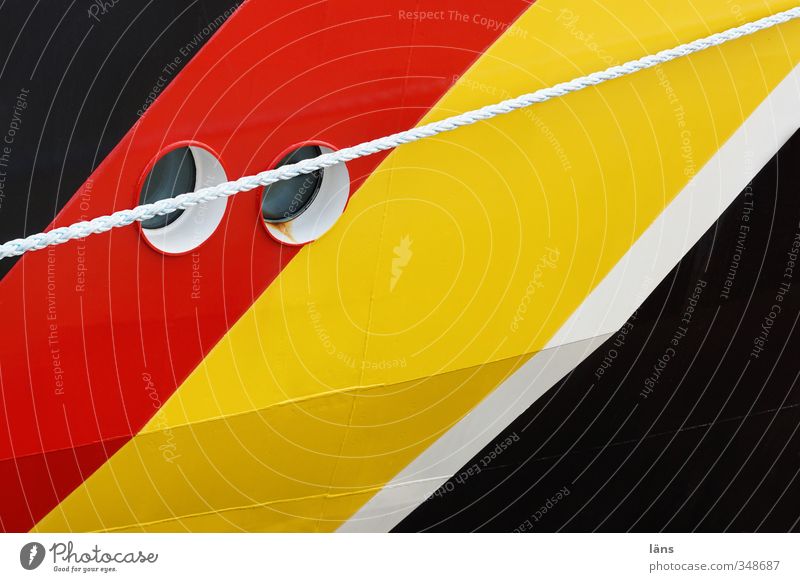 two eyes Transport Navigation Watercraft Rope Porthole Line Stripe Yellow Gold Red Black White Colour photo Exterior shot Pattern Deserted Copy Space right