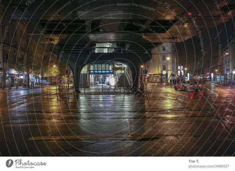 railway station Train station Eberswalder Street Schönhauser Allee Station Rain Night night railroad Railroad Underground Light Lighting Railroad tracks train