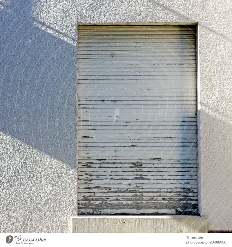 Light and shade with roller shutters Shadow Facade Building Old corrupted Window Architecture House (Residential Structure) Gloomy Sunlight Gray