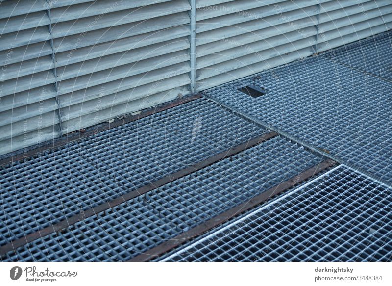 Metal grating grate, architecture in detail Grating Metal grid Colour photo Structures and shapes Deserted Detail Architecture Lightshaft zinc-plated aluminium