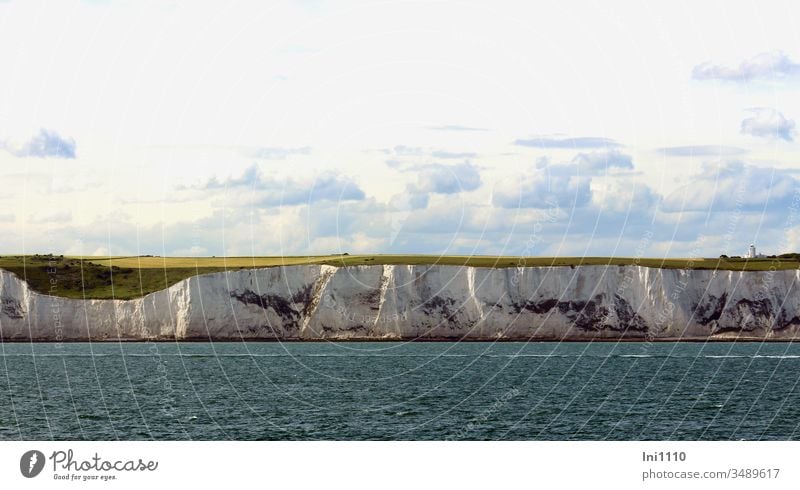 Chalk cliffs of Dover with English Channel and cumulus clouds in the sky white cliffs coast England South of England Ocean Sky Great Britain Sea route