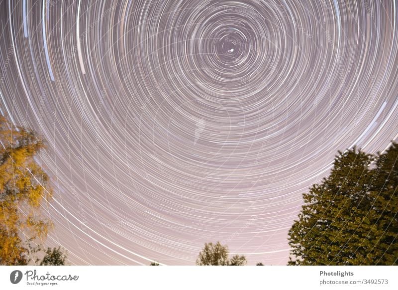 Star trails, Star trails, North Star star trails start trail Polar star Sky Colour photo Exterior shot Night Long exposure Stars Night sky Deserted Nature