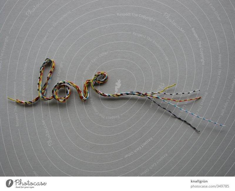 love Wire telephone wire Characters Communicate Multicoloured Gray Emotions Love Infatuation Word Colour photo Studio shot Deserted Copy Space top