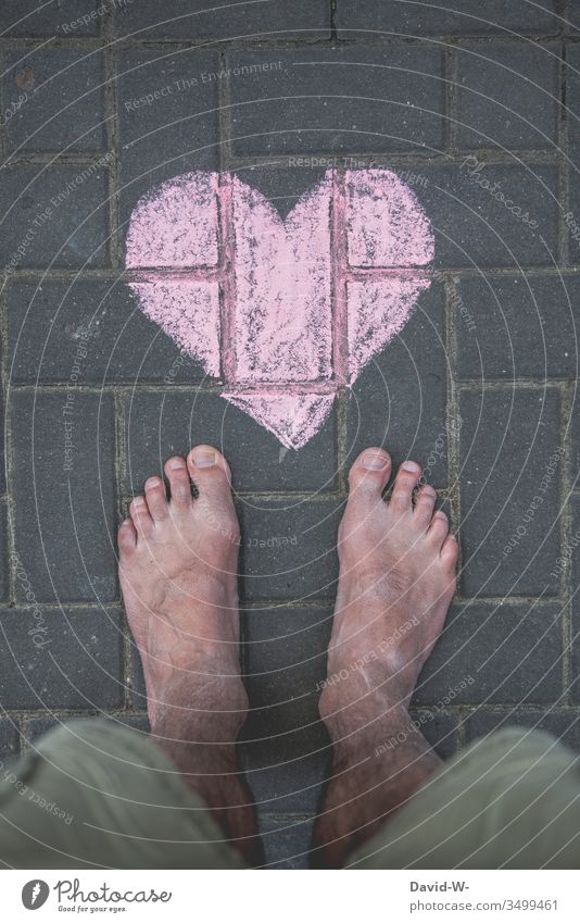 man with heart Man Heart foot Love Ground In love Chalk Drawing Lovesickness Declaration of love With love Sincere Warmest congratulations Heart-shaped Painted