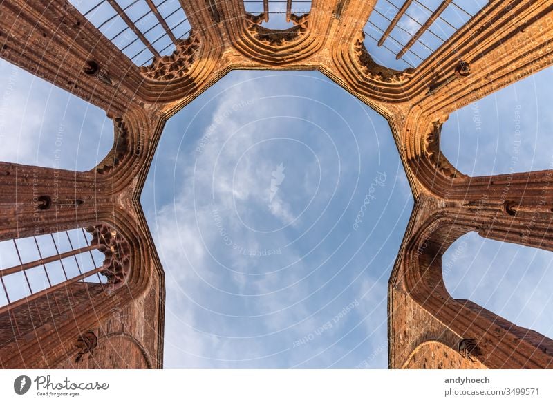 The view up in the Franciscan monastery church. Berlin, Germany ages ancient arch architecture building cathedral christianity city cloud construction culture