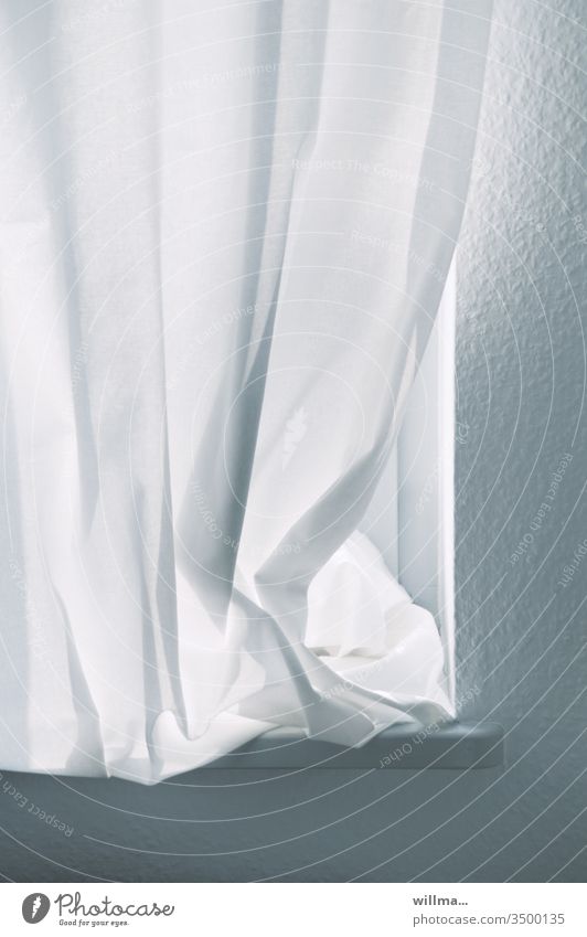 White Curtain - temporary closure with initial easing Drape Window Living or residing Flat (apartment) light protection Closed incurred Window board silent