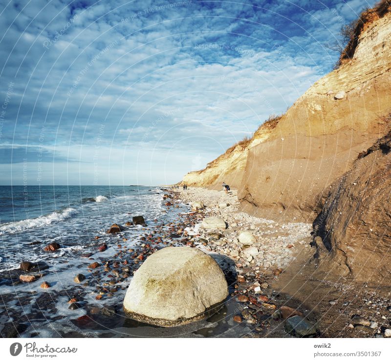 Blue and ochre Darss Beach Baltic Sea coast Ocean Sky Nature Water Fischland-Darss-Zingst Sunlight Idyll Stony stones Sand Orange Ochre Large Round Heavy