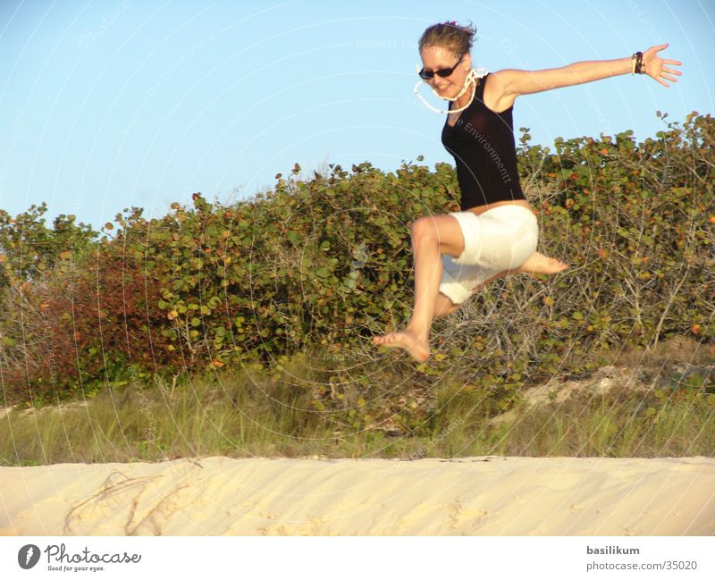 jump Vacation & Travel Beach Bushes Palm tree Woman Jump Hop Sand Cuba Island