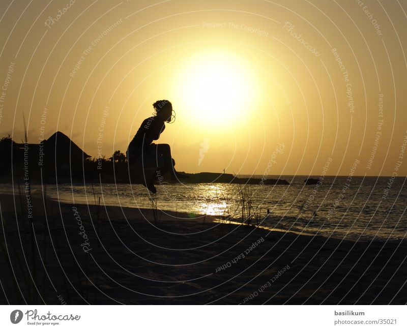 sun jump Sunset Ocean Vacation & Travel Beach Woman Girl Jump Hop Sand Cuba Island sunrise sea wather