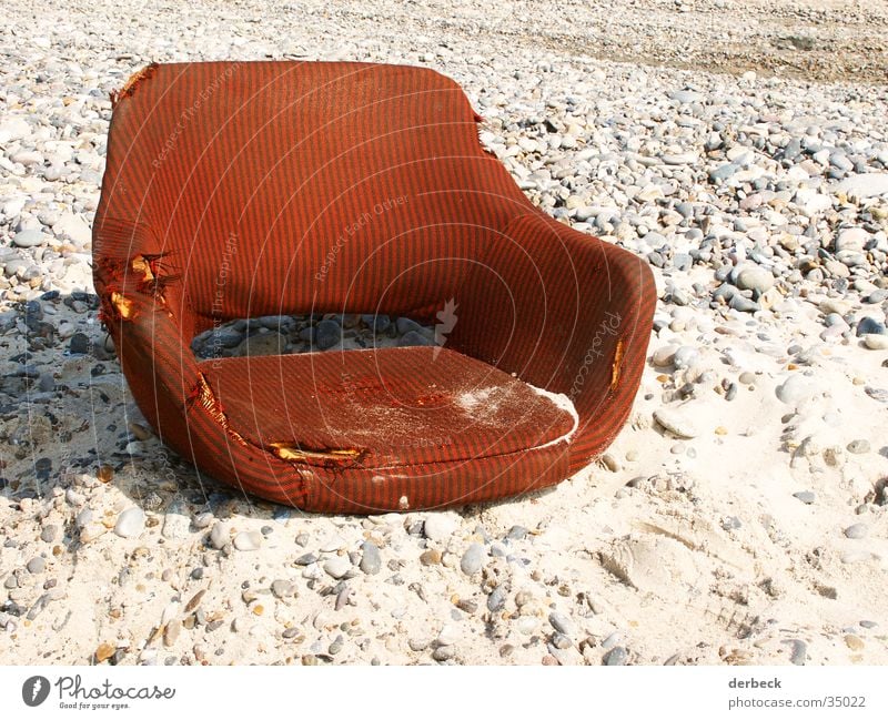 armchair Beach Armchair Red Style Grain of sand Broken Old Brown Relaxation Retro Leisure and hobbies Chair Sand Stone Denmark Water Dirty Seating Sun