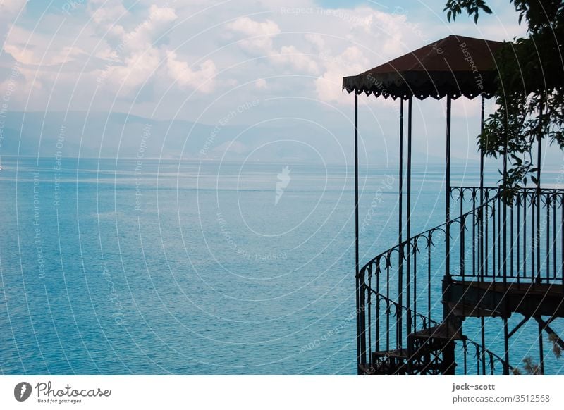 sea view Corfu Greece Sky Beautiful weather ionic sea Ionian Islands Stairs Banister Back-light Silhouette Far-off places Panorama (View) Horizon canopy