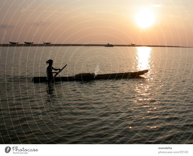 Sunset Kerala Fisherman Watercraft Twilight India Los Angeles River Movement Silhouette