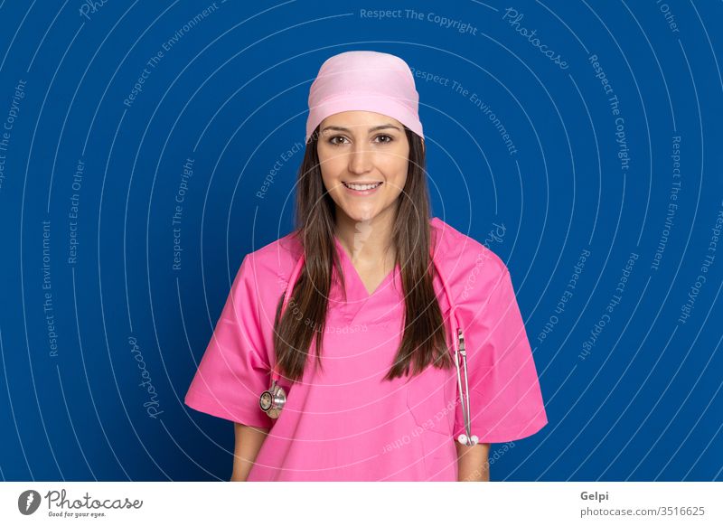 Young doctor with a pink uniform disease illness thoughtful pensive think imagine imagination idea solution doubt doubtful thinking woman breast cancer health