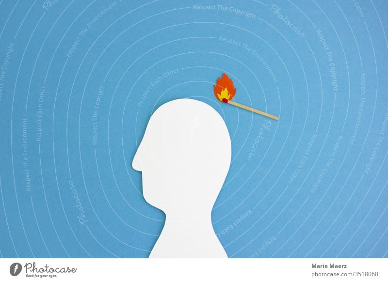Light head | match with flame lights head silhouette of paper Fire Ignite Match Head thoughts Brain and nervous system ideas Right Inspiration Bad Dangerous