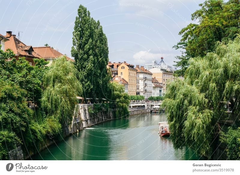 View at Ljubljanica river in Ljubljana, Slovenia architecture boat building capital center city cityscape day destination downtown embankment europe european