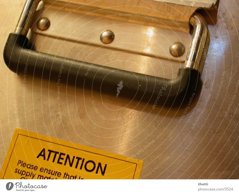 attention Aluminium Crate Suitcase Door handle Label Electrical equipment Technology Respect Warning label