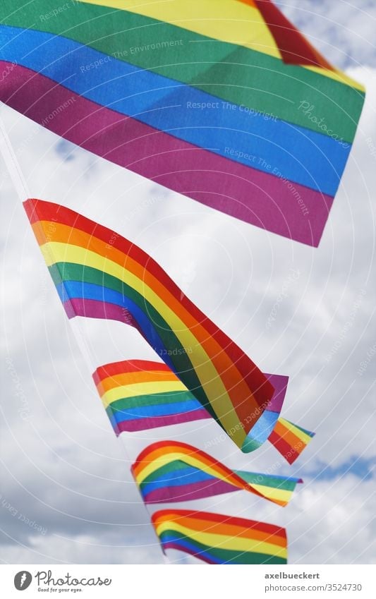 rainbow flags at gay pride event lgbt waving cloudy sky diversity human rights homosexual lifestyle lesbian bisexual symbol homosexuality equality banner