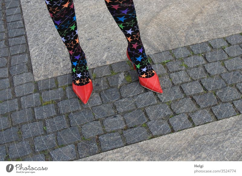 extravagant leg outfit | haute couture Human being Woman feminine Feminine Legs feet Stockings pumps Footwear leg wear Haute couture Pattern structure