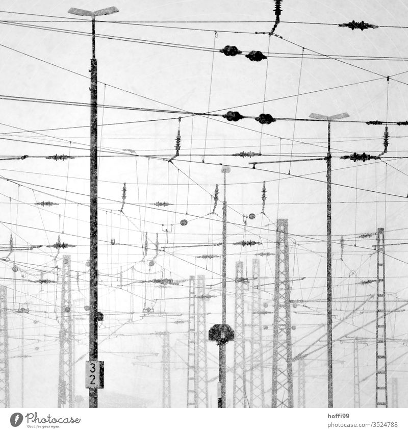 Electrical cables in urban environments Energy industry electricity Transmission lines Electricity pylon Track Overhead line Electronics Industry Fog