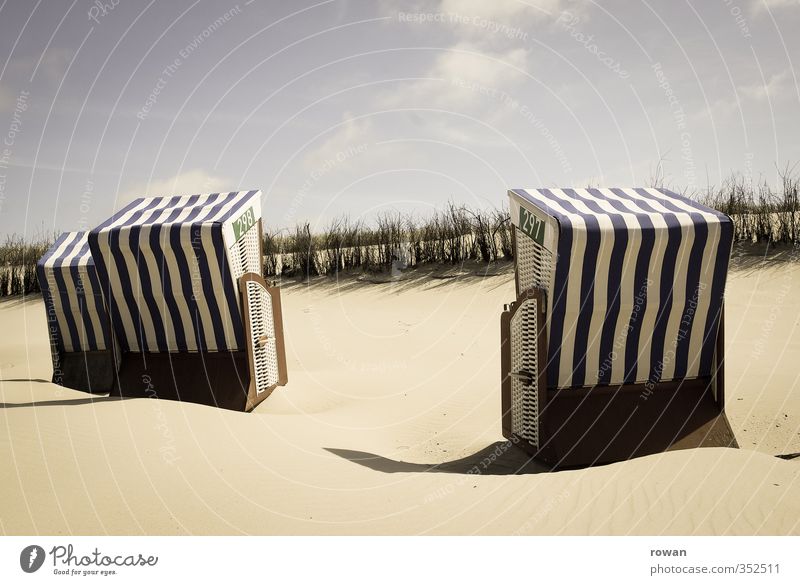 beach tile Coast Beach North Sea Ocean Warm-heartedness Calm Relaxation Vacation & Travel Beach vacation Beach chair Striped Sun Sandy beach Dune Colour photo