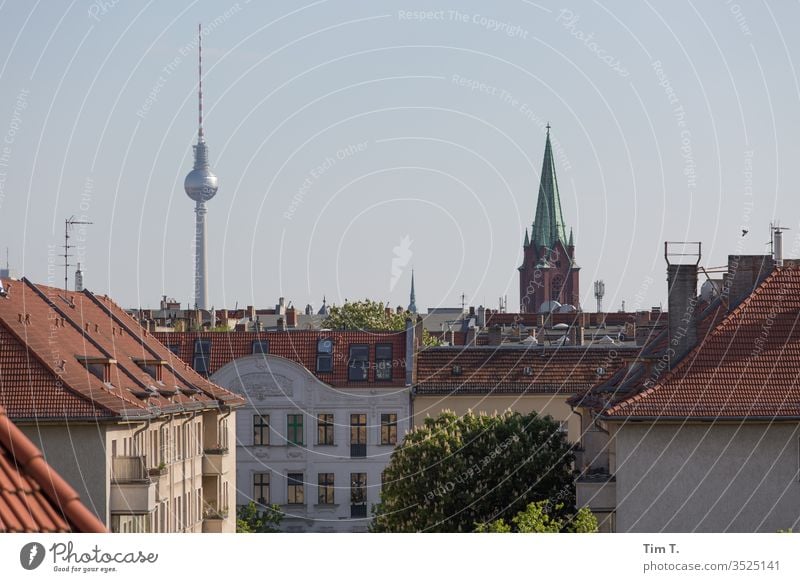 Pankov Pankow Berlin Roof Skyline Television tower tv tower sky Berlin TV Tower Capital city Town Downtown Exterior shot Colour photo Deserted Landmark