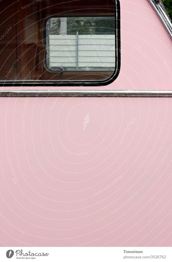 Window of an old caravan - partial view Caravan vintage Old Pink Plastic Deserted Retro Camping Vista Fence
