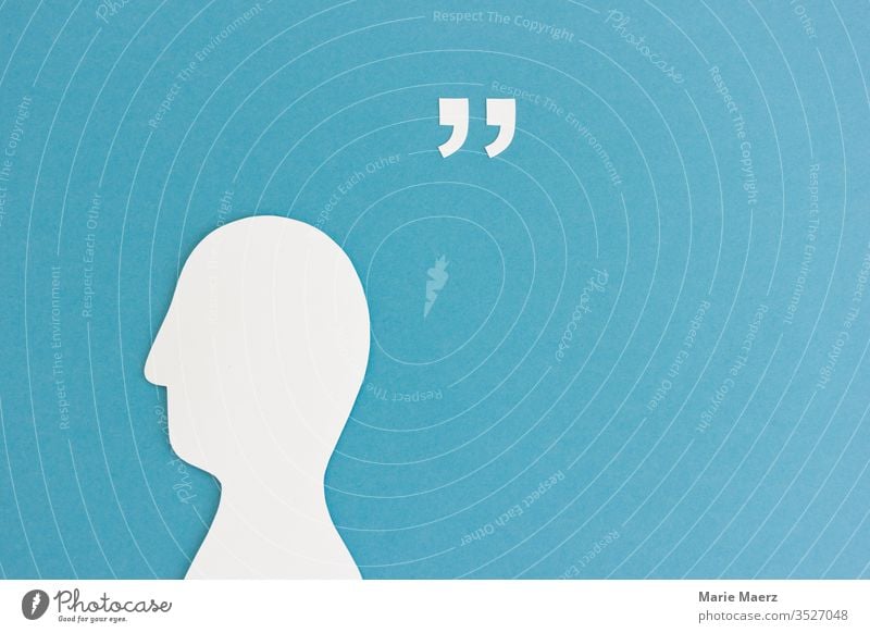 Head silhouette of paper with quotation marks and space for quotation Neutral Background To talk Reading Wisdom Communicate Experience Colour photo Write Quote