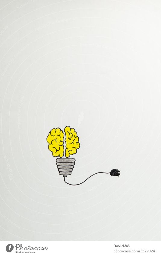 Light bulb and brain - idea Idea Drawing Creativity creatively Think Art Colour photo Inspiration Education Design School concept Paper Close-up background