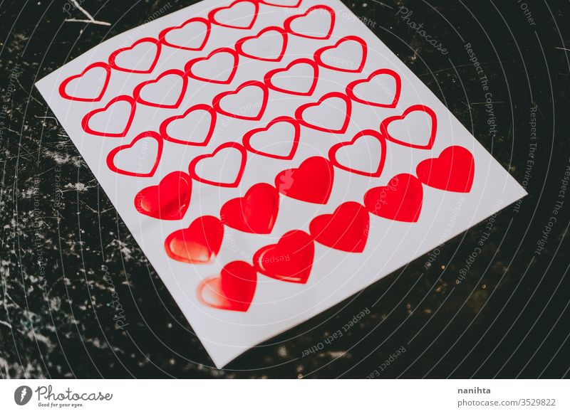 Conceptual picture of lost love Heart Love heartache valentine concept Empty Emotions Moody Red White Black Dull red heart heart-shaped background Surface