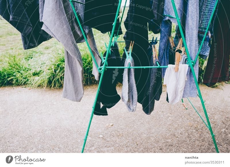 Clothes line outdoors in a backyard - a Royalty Free Stock Photo from  Photocase