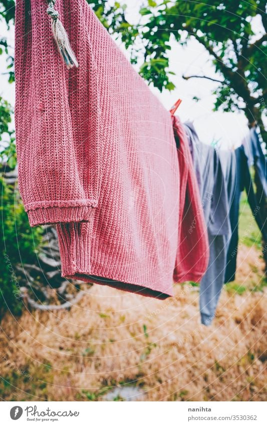 Clothes line outdoors in a backyard - a Royalty Free Stock Photo from  Photocase