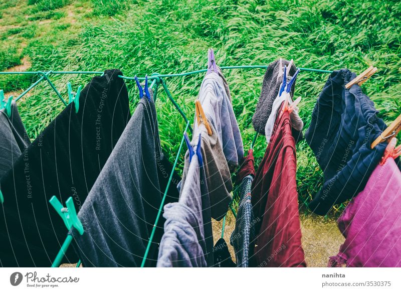 hanging out the clothes outdoors - a Royalty Free Stock Photo from Photocase