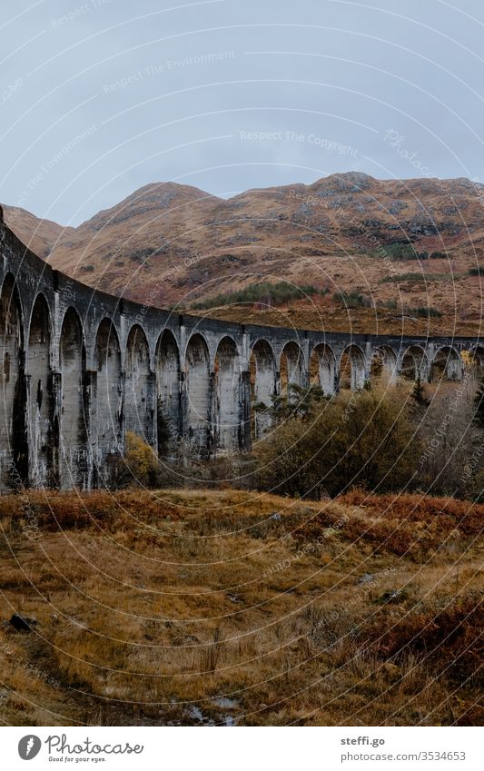 Viaduct in Scotland in autumn from below; film location Harry Potter movies; panorama Europe Great Britain Autumn Colour photo Exterior shot Nature Deserted