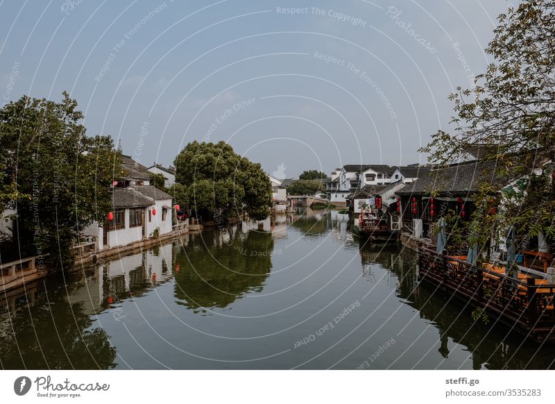 City or village on the river in China Asia Cinese architecture River Town Village Village idyll void Architecture Colour photo Deserted Exterior shot