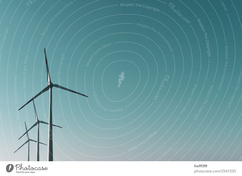 three wind turbines - wind energy for free and outside wind power Wind energy plant Sustainability regenerative energy REGENERATIVE RAW MATERIALS Energy