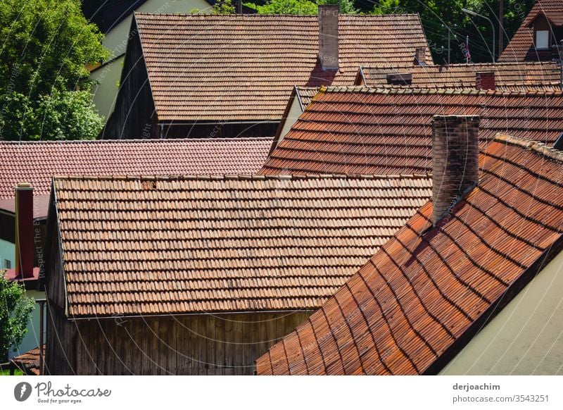 Roof to roof. Small Franconian village. Very close, house to house. roofs Colour photo Exterior shot Deserted Architecture Building