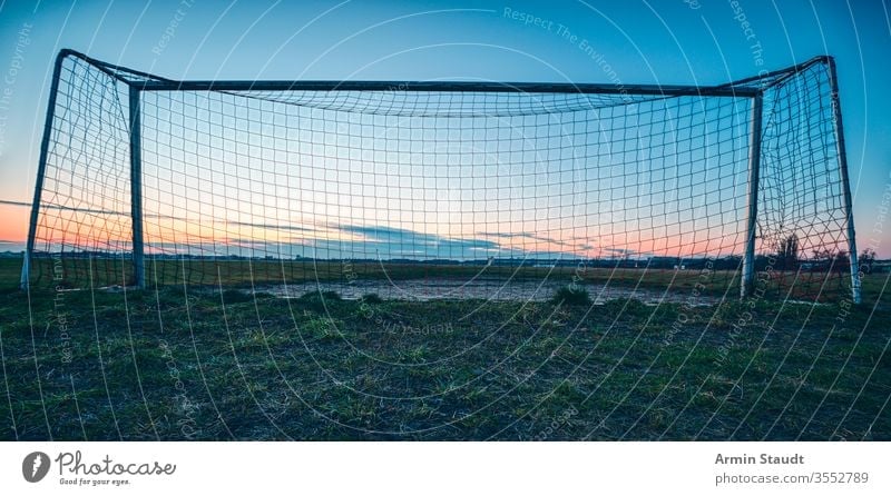 soccer goal in the sunset with blue sky and meadow architecture autumn background ball berlin closeup cloudscape competition empty europe evening fall field