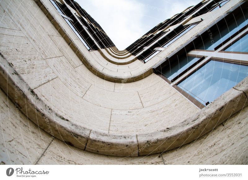 Facade with swing Curved architectural photography Worm's-eye view Structures and shapes Architecture built Window Cladding Undulation Symmetry Style Quality