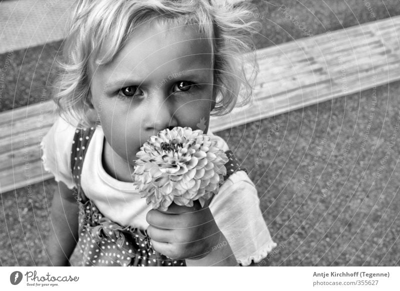 Kinderaufgen - Souls of children Human being Feminine Child Toddler Girl Sister Infancy 1 3 - 8 years Flower Dress To hold on Blonde Black White Emotions