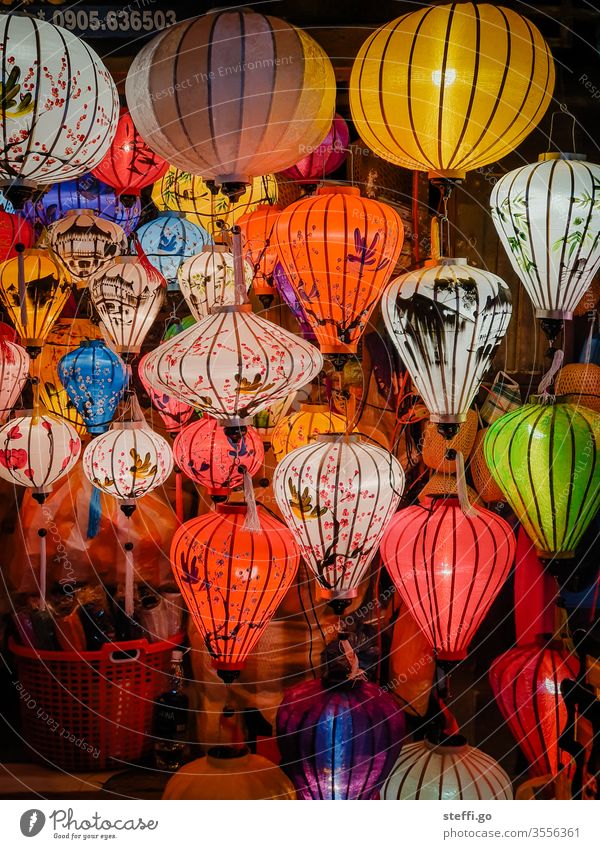 traditional colorful lanterns in Hoi An, Vietnam at night Asia Asian Lampion Lantern variegated Shopping shank Colour photo Exterior shot Vacation & Travel