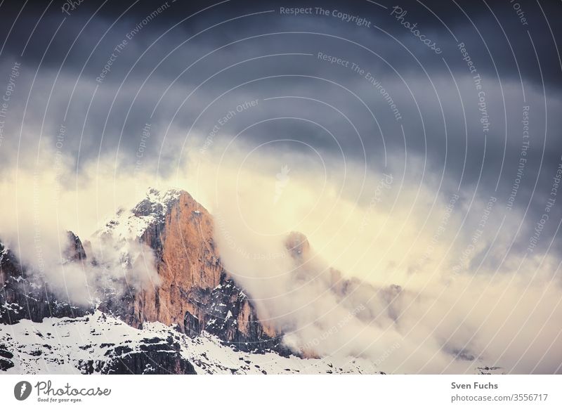 A mountain massif of the Dolomites. Photographed in South Tyrol mountains Clouds Weather Thunder and lightning Dramatic Mountaineering Climbing Hiking trekking